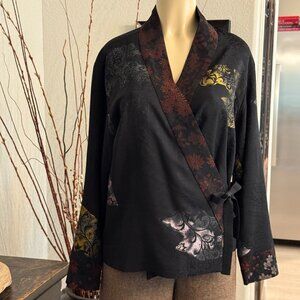 YASUKO 100% vintage kimona silk WRAP FRONT LONK SLEEVE TOP